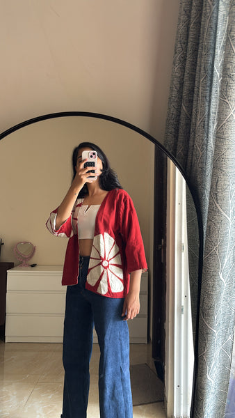 Red appliqué reversible jacket