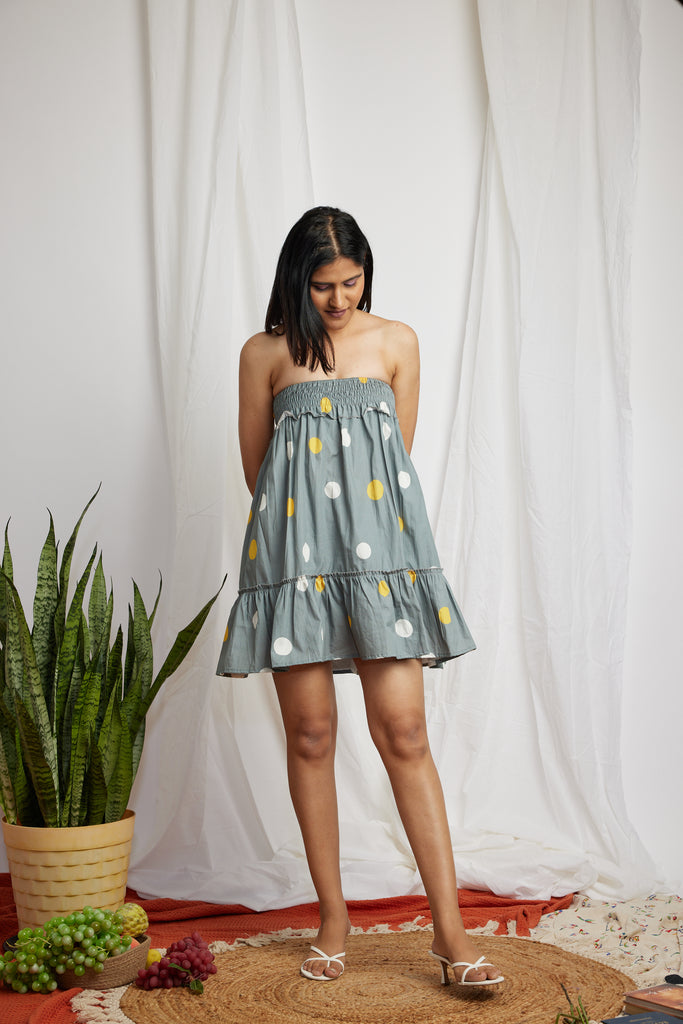 Buy Blue Printed Smocked Tube Dress Online - Label Ritu Kumar India Store  View