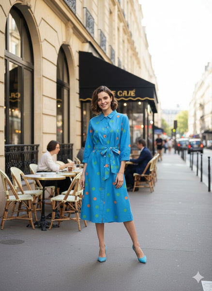 Green - orange polka [ long shirt with belt ]