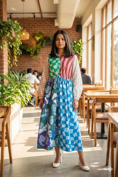 Blues & browns ( midi dress )