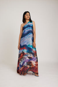 Deep ocean (one shoulder long dress )