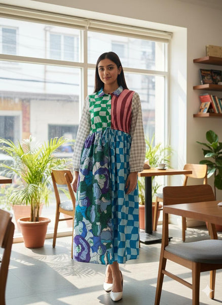 Blues & browns ( midi dress )