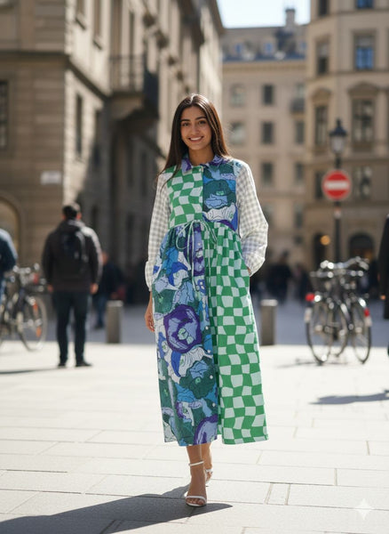 Checks & florals ( midi dress )