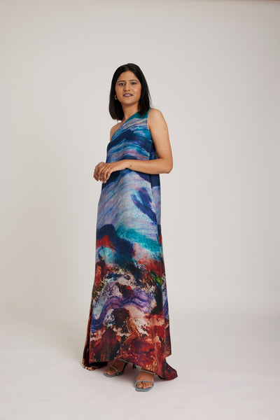 Deep ocean (one shoulder long dress )