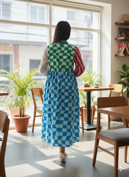 Blues & browns ( midi dress )