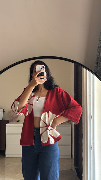 Red appliqué reversible jacket