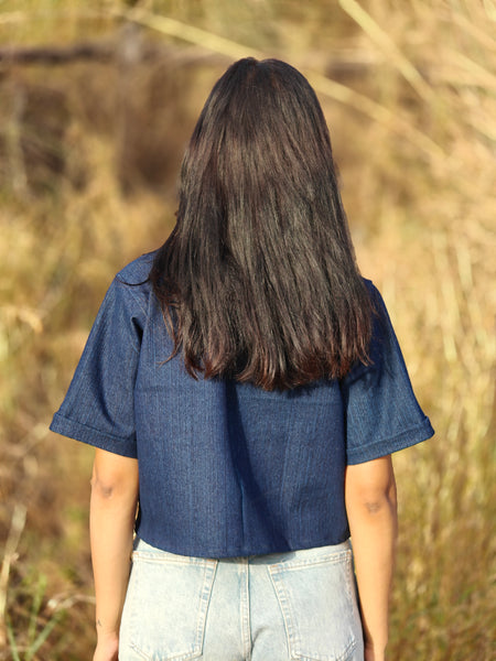 Dark blue denim crop shirt