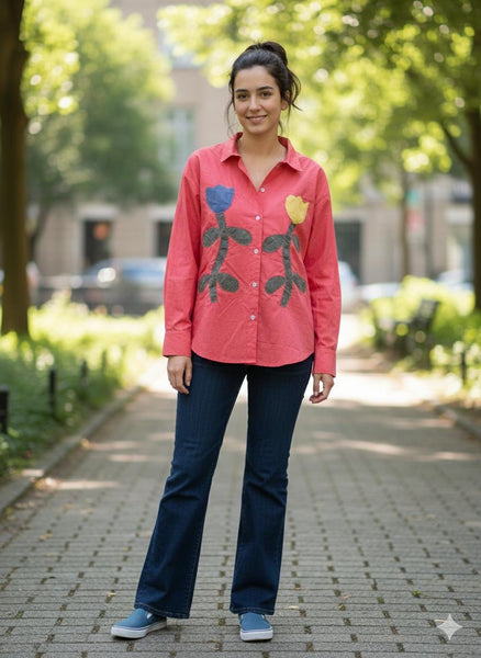 2 floral appliqué shirt
