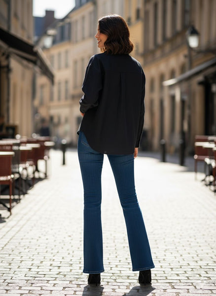 Black appliqué shirt