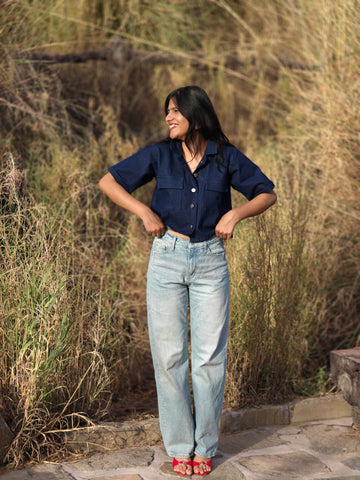 Dark blue denim crop shirt