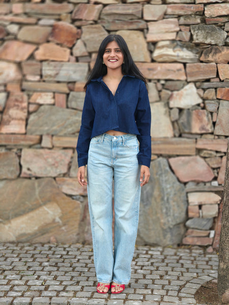 Full sleeves denim crop shirt