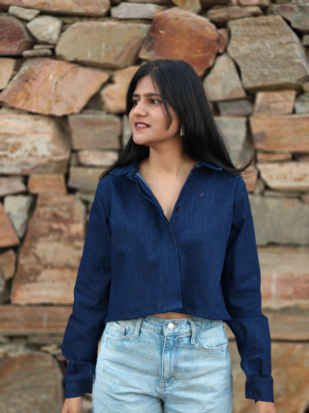 Full sleeves denim crop shirt