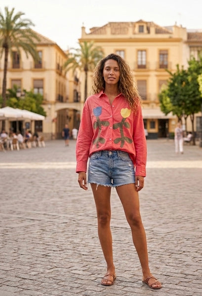 2 floral appliqué shirt
