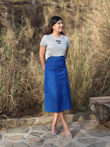 Blue denim skirt