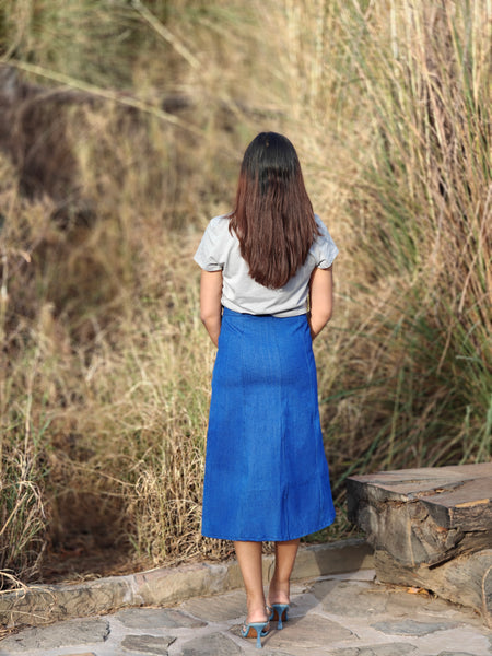 Blue denim skirt