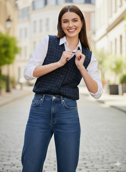Blue checks sweater vest ( preorder )