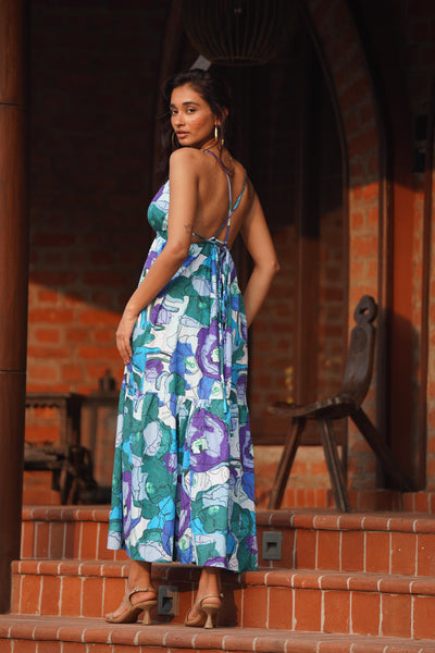 Green buds ( long backless dress )