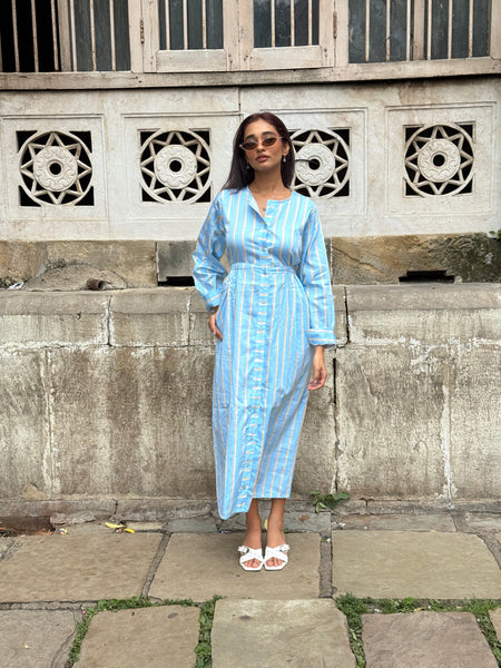 Blue striped midi dress