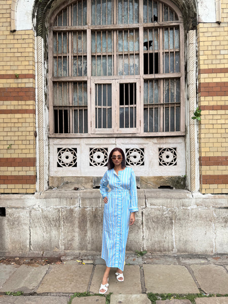 Blue striped midi dress
