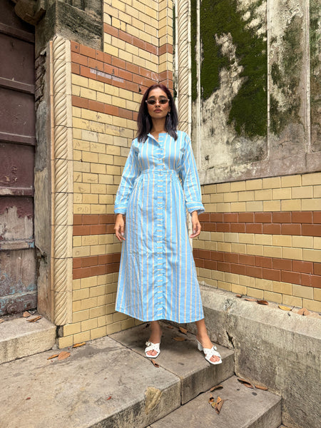 Blue striped midi dress