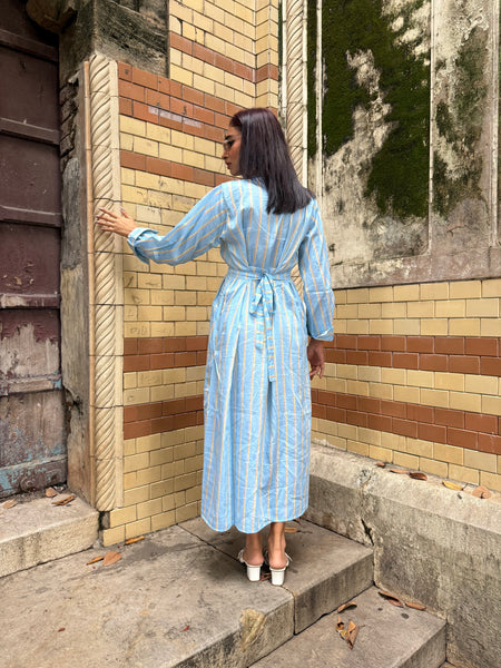 Blue striped midi dress