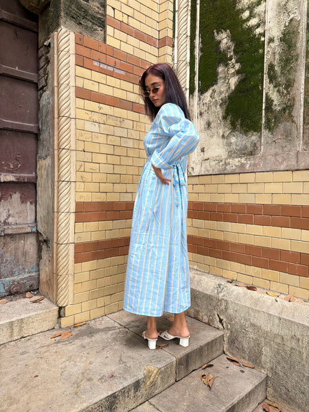 Blue striped midi dress