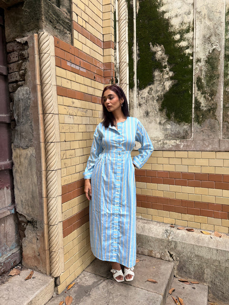 Blue striped midi dress