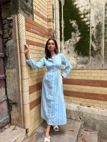 Blue striped midi dress