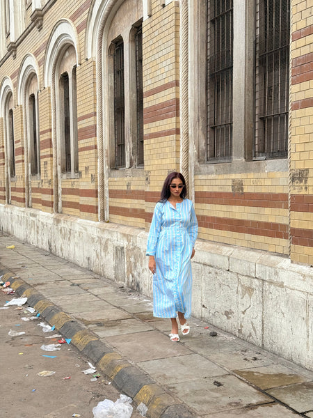 Blue striped midi dress