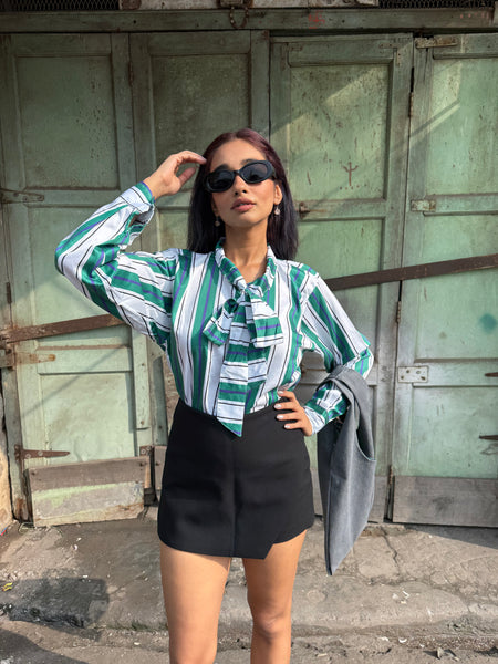 Green white striped shirt
