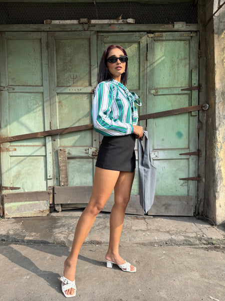Green white striped shirt