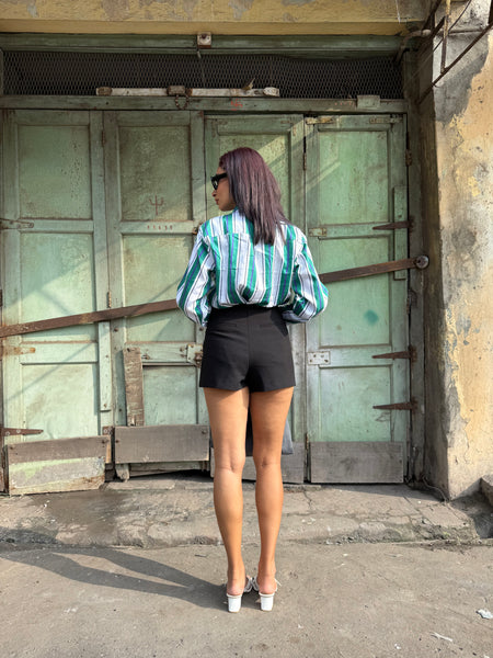 Green white striped shirt