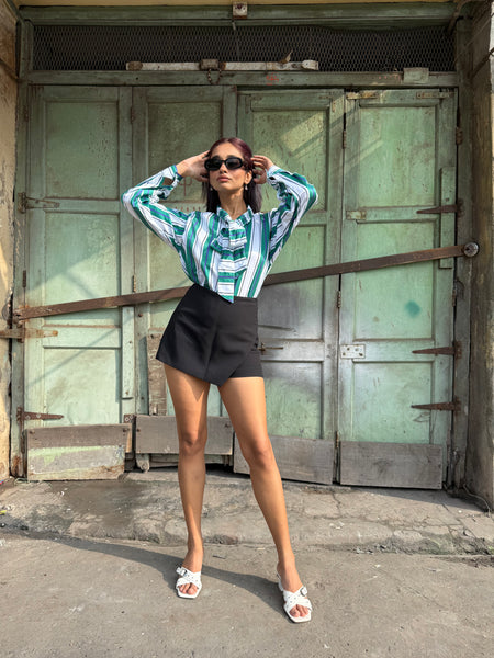 Green white striped shirt
