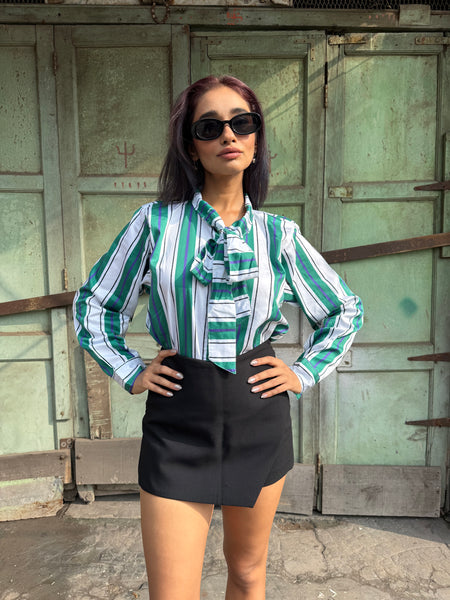 Green white striped shirt