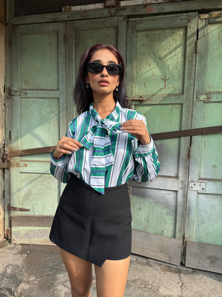 Green white striped shirt