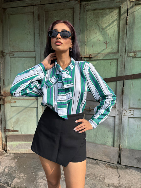 Green white striped shirt