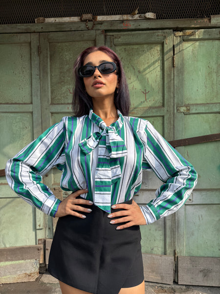 Green white striped shirt