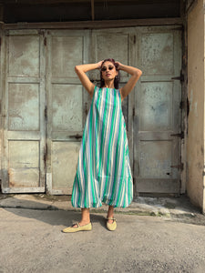 striped balloon long dress