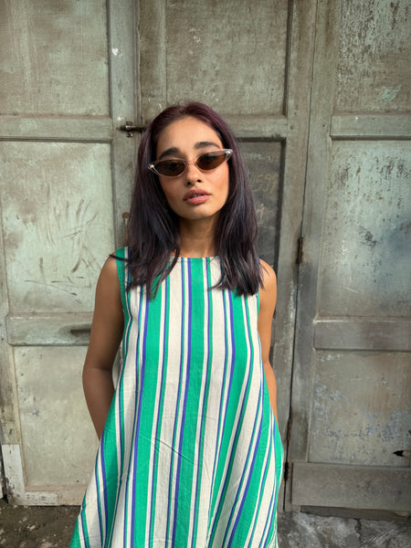 striped balloon long dress