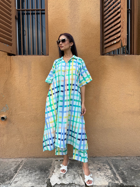 Multicolour Checkered Kurta set