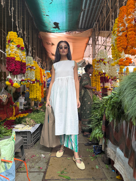 White Kurta & stripe pants set