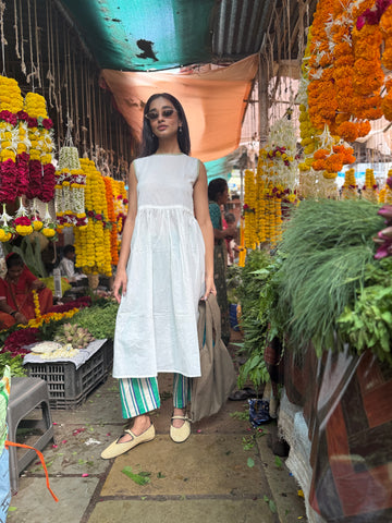 White Kurta & stripe pants set