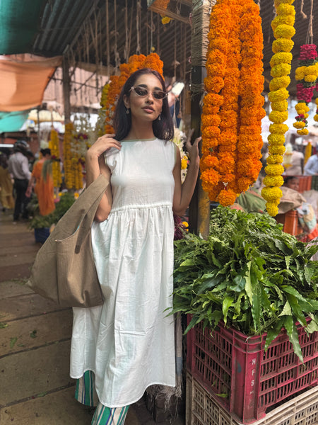 White Kurta & stripe pants set