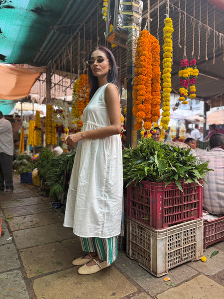 White Kurta & stripe pants set