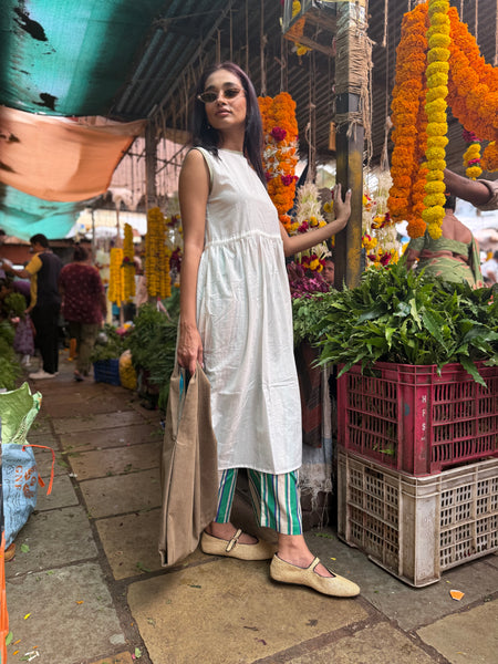 White Kurta & stripe pants set