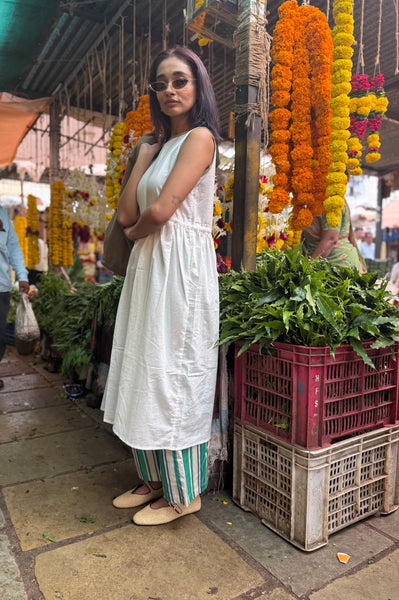 White Kurta & stripe pants set