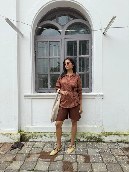 Brown striped ( side buttoned shirt )