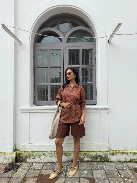 Brown striped ( side buttoned shirt )