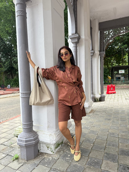 Brown striped ( side buttoned shirt )