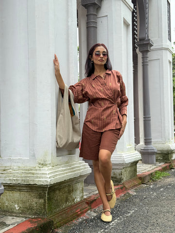 Brown striped ( side buttoned shirt )